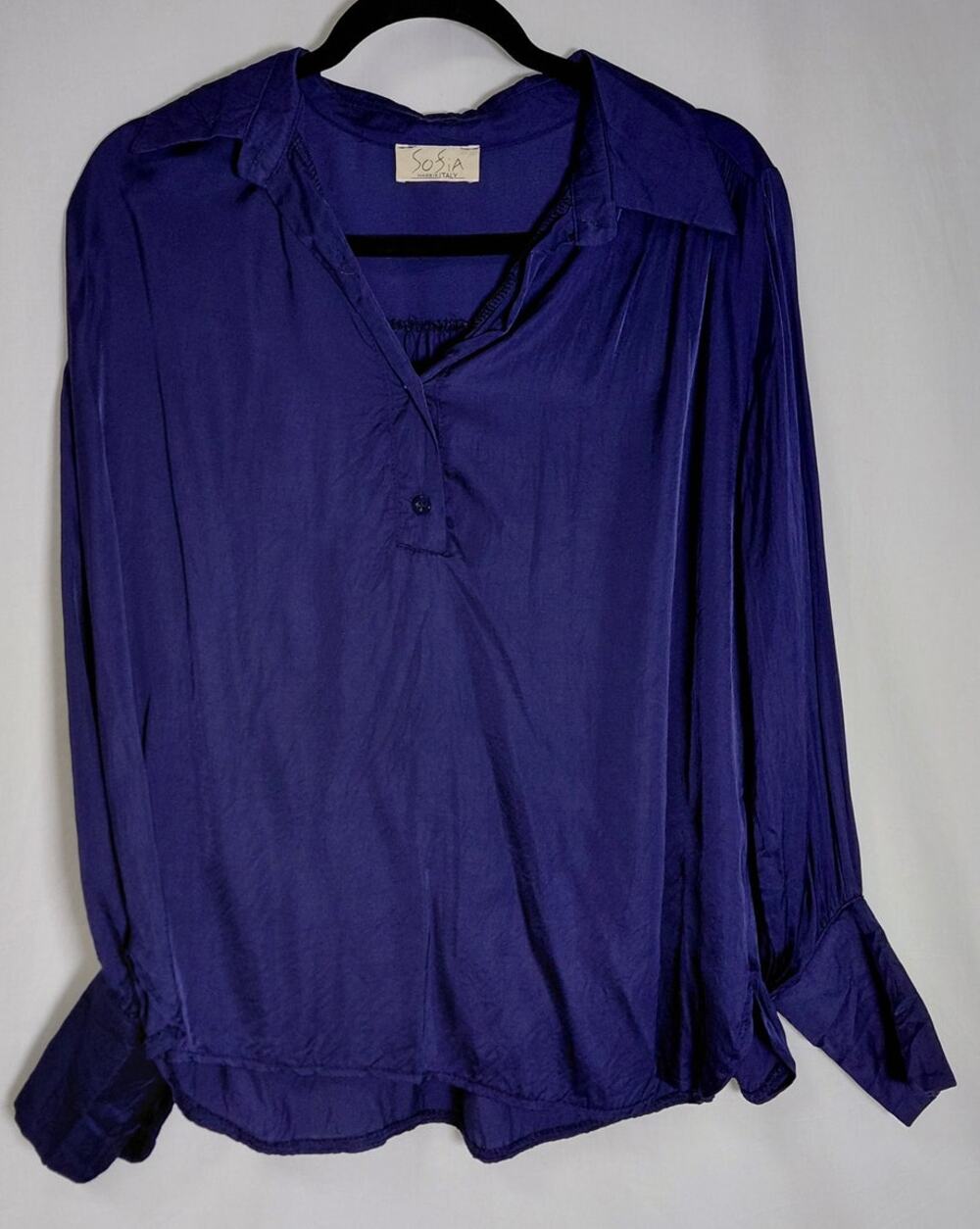 Sofia Made in Italy Purple Long Sleeve V-Neck Henley Blouse Women